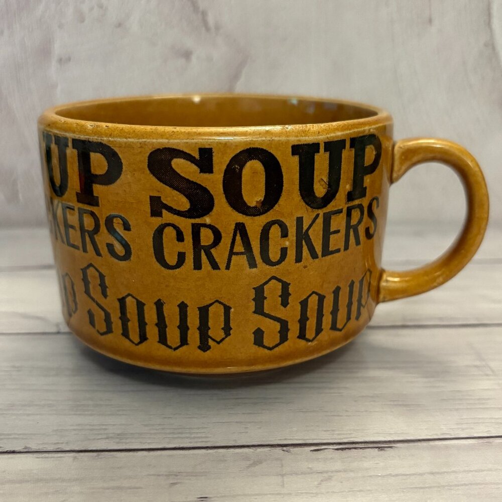 Vintage Retro 1970's Brown Stoneware Soup Crackers Coffee Mug Japan (SKU: 210MI)